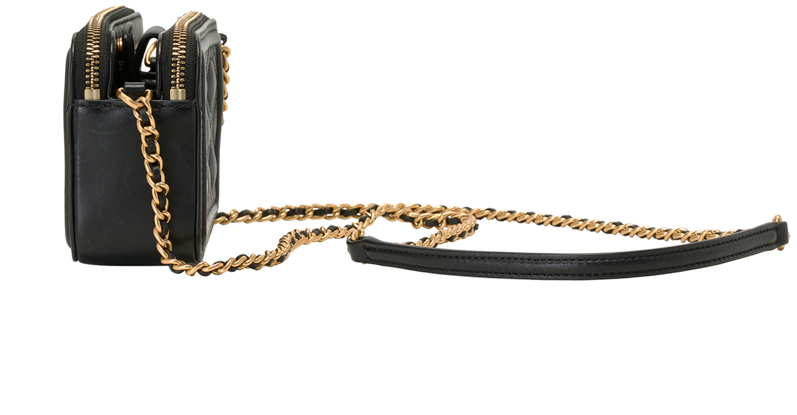 Mini Fleming Double Zip, &pound;120, Handbags, Black, Leather, Bottom view